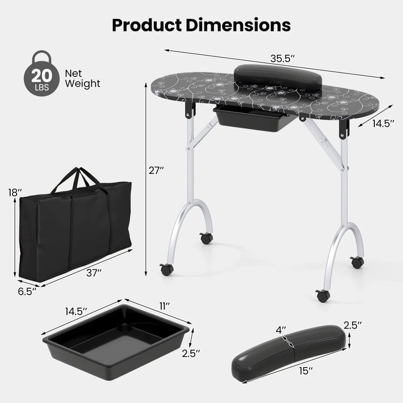 Foldable Manicure Table with Drawer and Wrist Cushion by DirectDeals