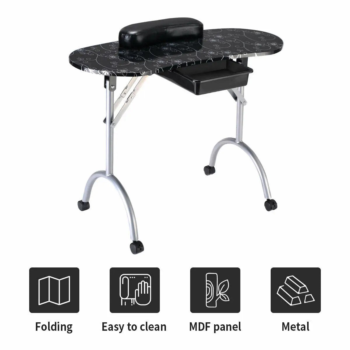 Foldable Manicure Table with Drawer and Wrist Cushion by DirectDeals