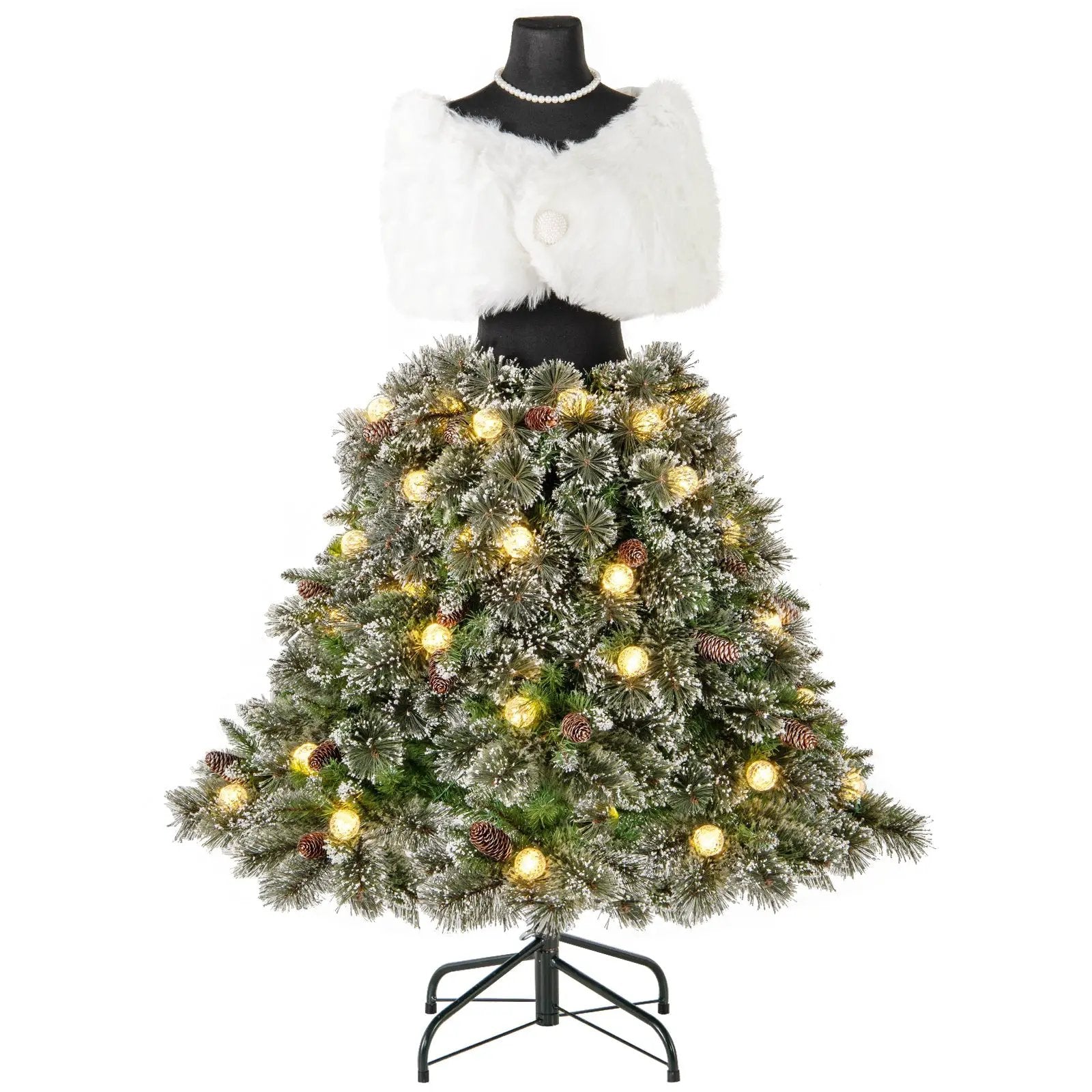 5 FT Pre-lit Mannequin Artificial Christmas Tree Hinged Dress Form Xmas Tree with 465 Branch Tips by DirectDeals