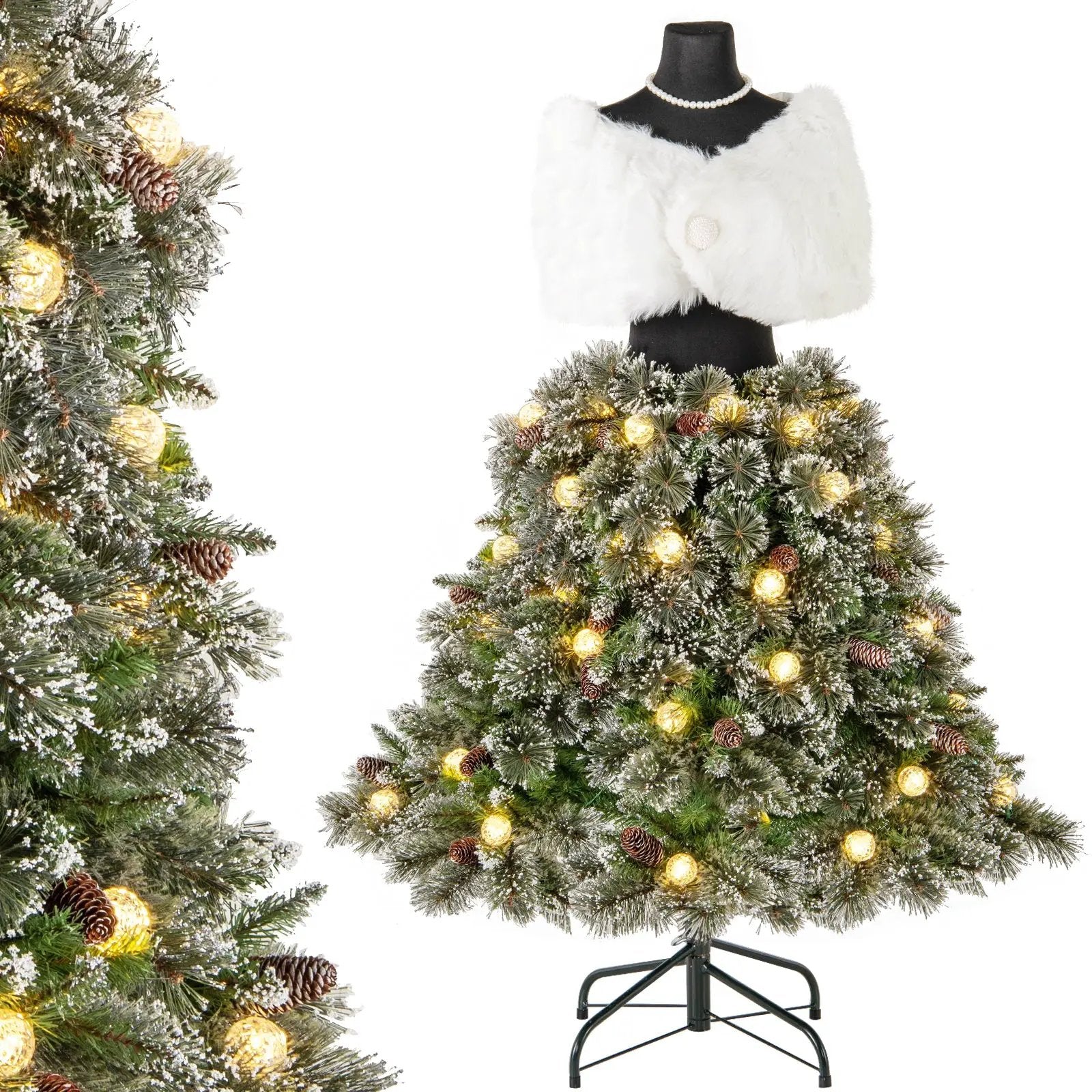 5 FT Pre-lit Mannequin Artificial Christmas Tree Hinged Dress Form Xmas Tree with 465 Branch Tips by DirectDeals