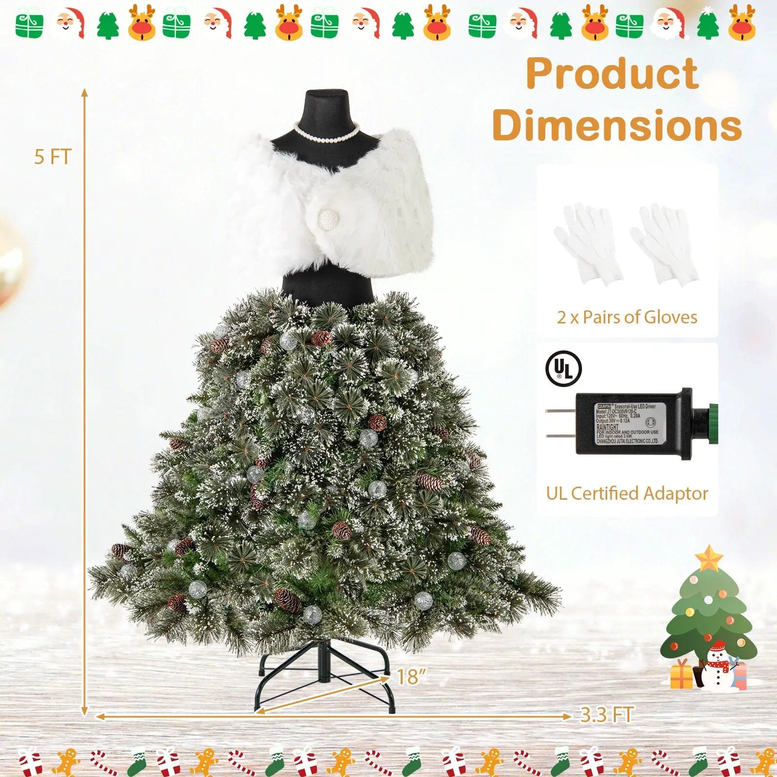 5 FT Pre-lit Mannequin Artificial Christmas Tree Hinged Dress Form Xmas Tree with 465 Branch Tips by DirectDeals