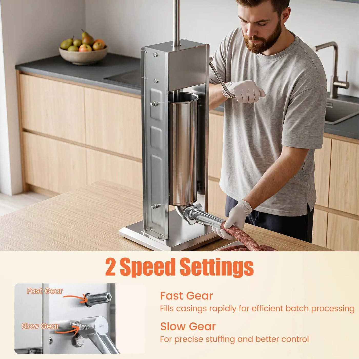 Manual Sausage Stuffer with 4 Tubes & 2 Speeds by DirectDeals