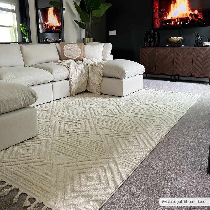Manyas 3D Bone Area Rug with Tassels - Clearance by Boutique Rugs