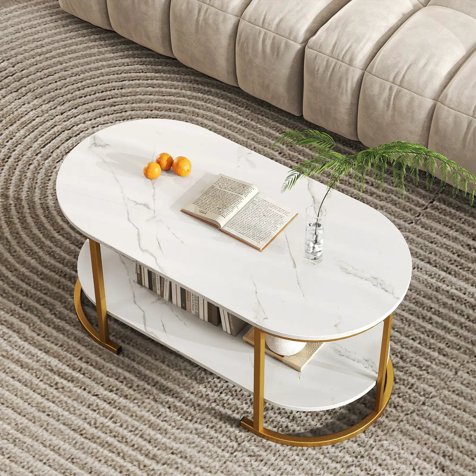 Marble Coffee Table with Open Storage Shelf by DirectDeals