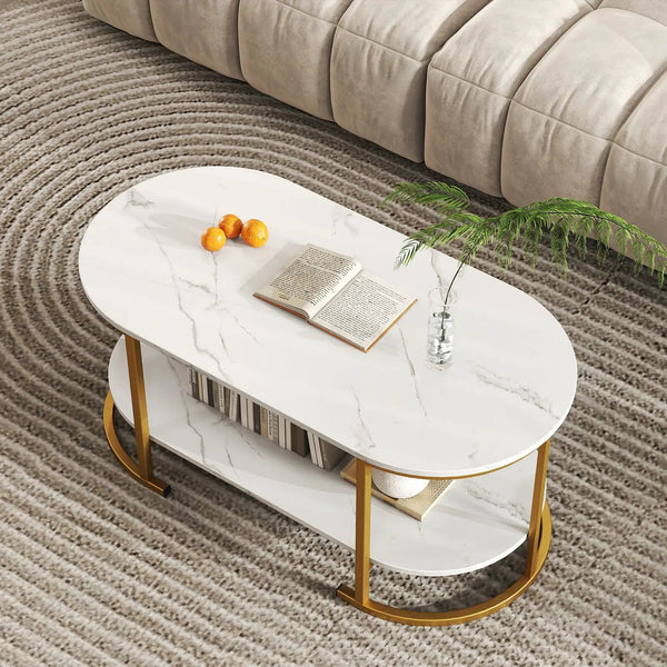Marble Coffee Table with Open Storage Shelf, photo 2 of 16