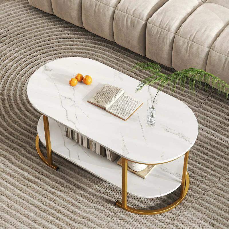 Marble Coffee Table with Open Storage Shelf by DirectDeals