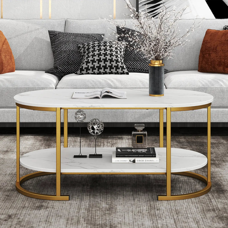 Marble Coffee Table with Open Storage Shelf by DirectDeals