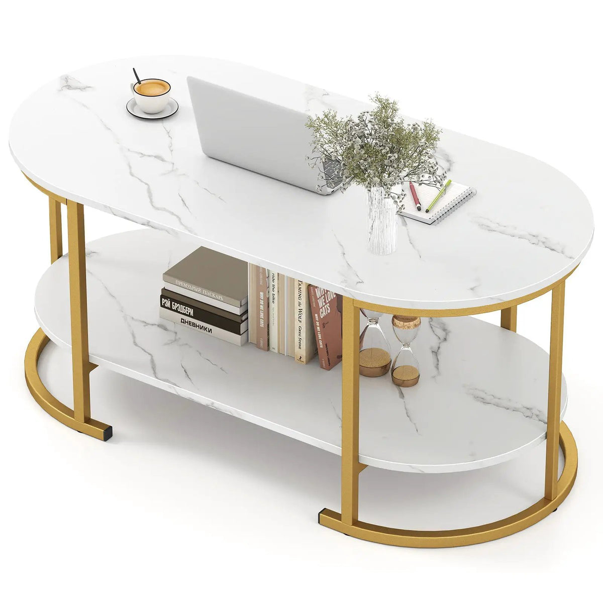 Marble Coffee Table with Open Storage Shelf, photo 6 of 16