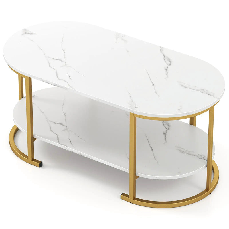 Marble Coffee Table with Open Storage Shelf by DirectDeals