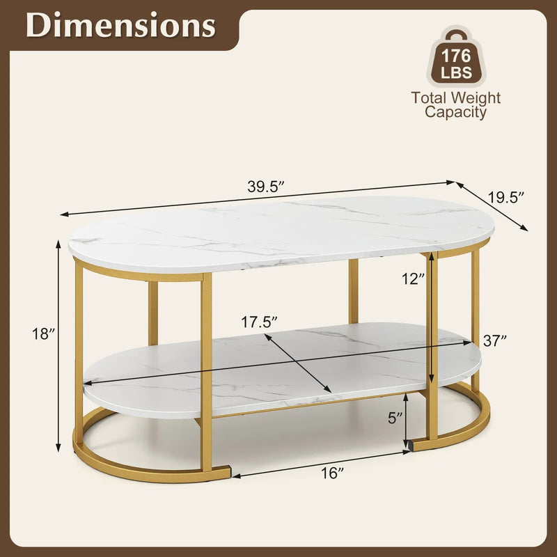 Marble Coffee Table with Open Storage Shelf by DirectDeals