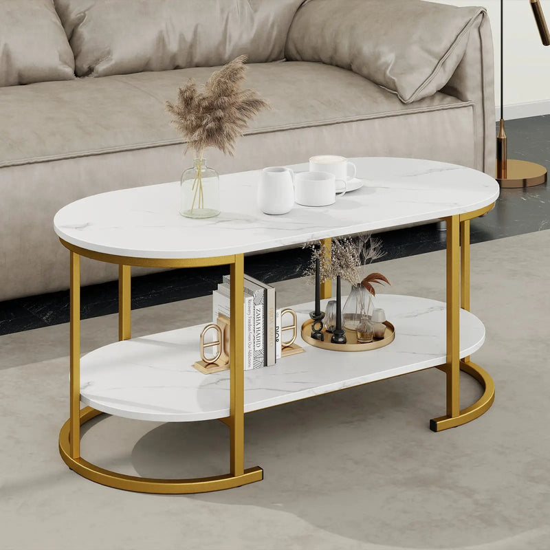 Marble Coffee Table with Open Storage Shelf by DirectDeals