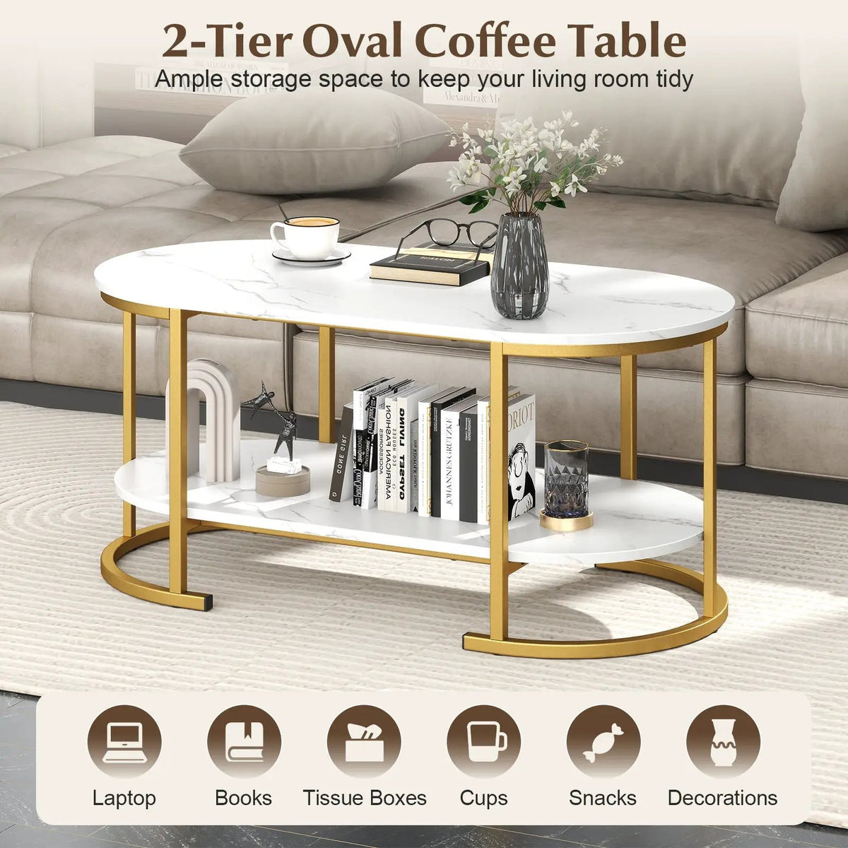 Marble Coffee Table with Open Storage Shelf, photo 14 of 16