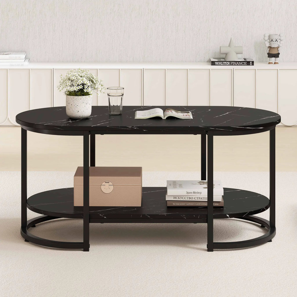 Marble Coffee Table with Open Storage Shelf, photo 3 of 16