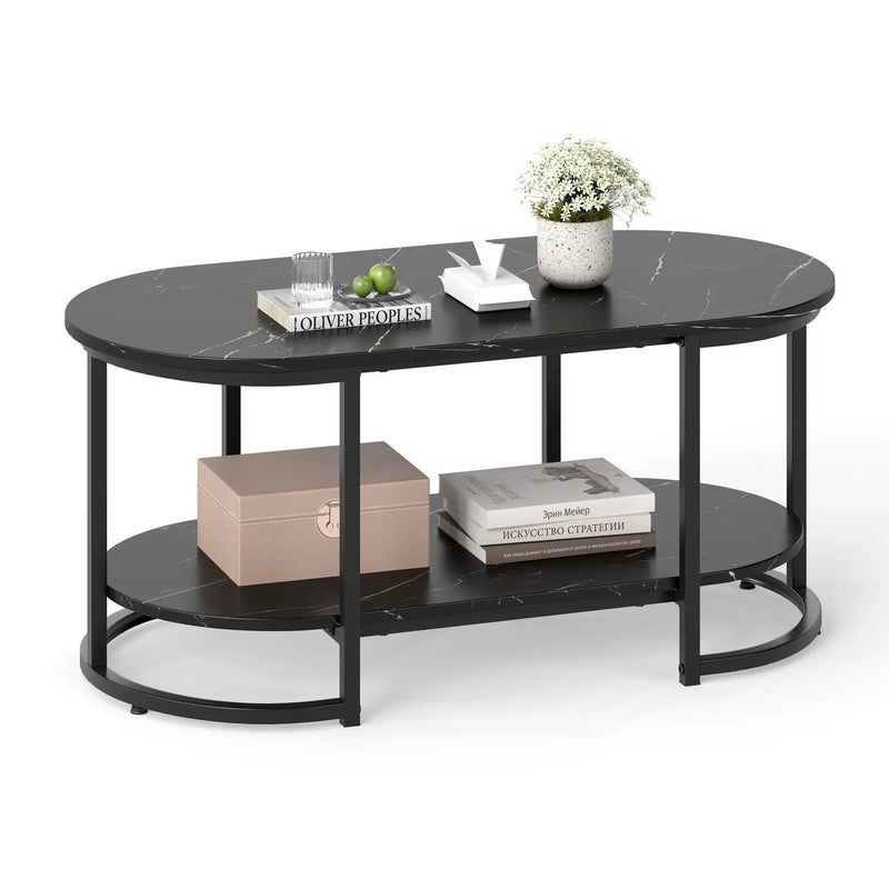 Marble Coffee Table with Open Storage Shelf by DirectDeals