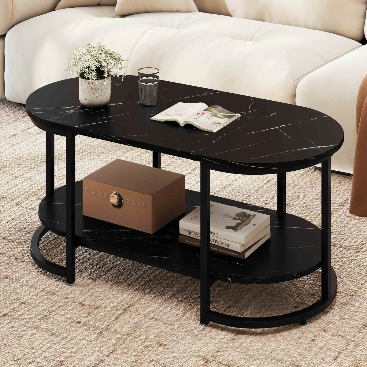 Marble Coffee Table with Open Storage Shelf, photo 11 of 16