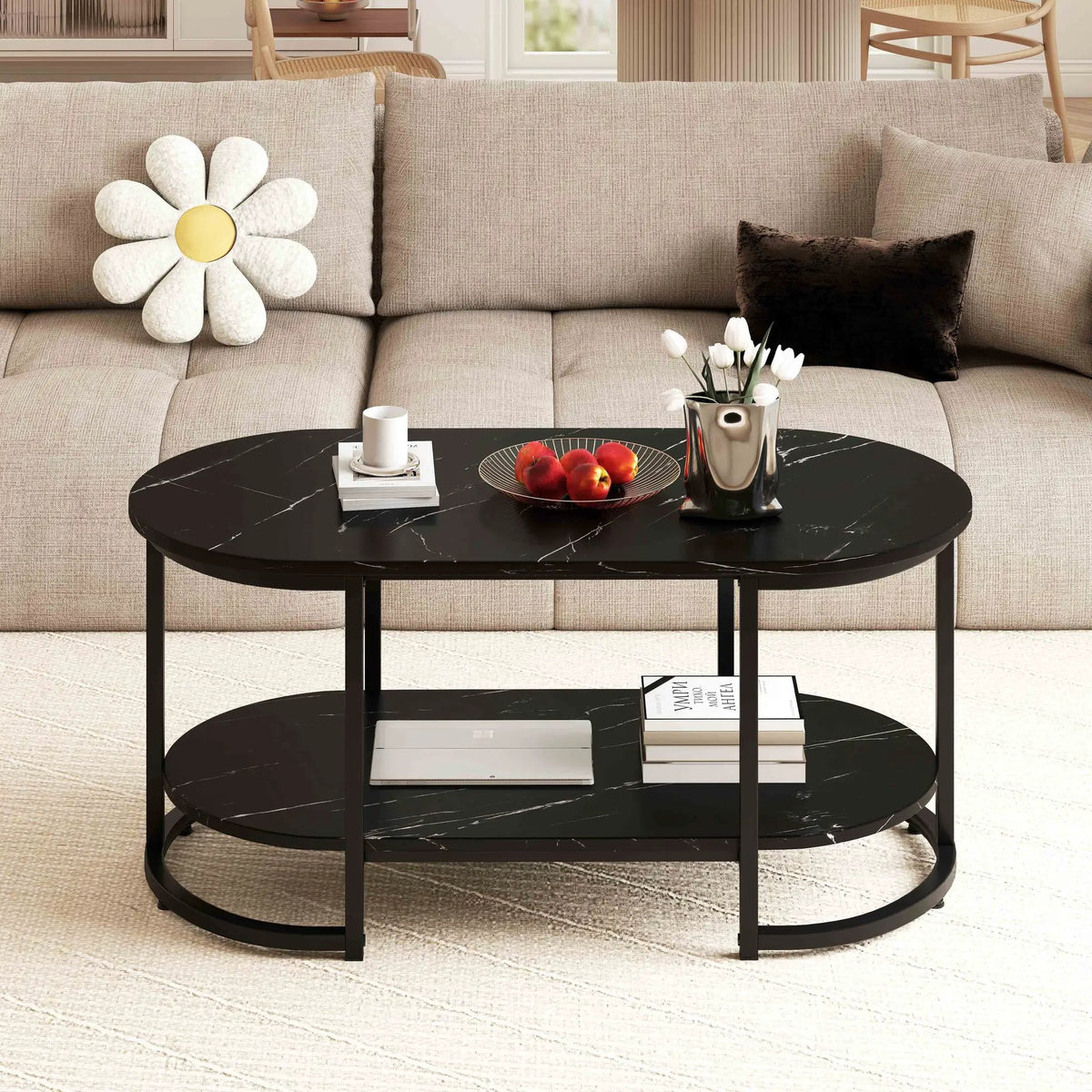 Marble Coffee Table with Open Storage Shelf, photo 13 of 16