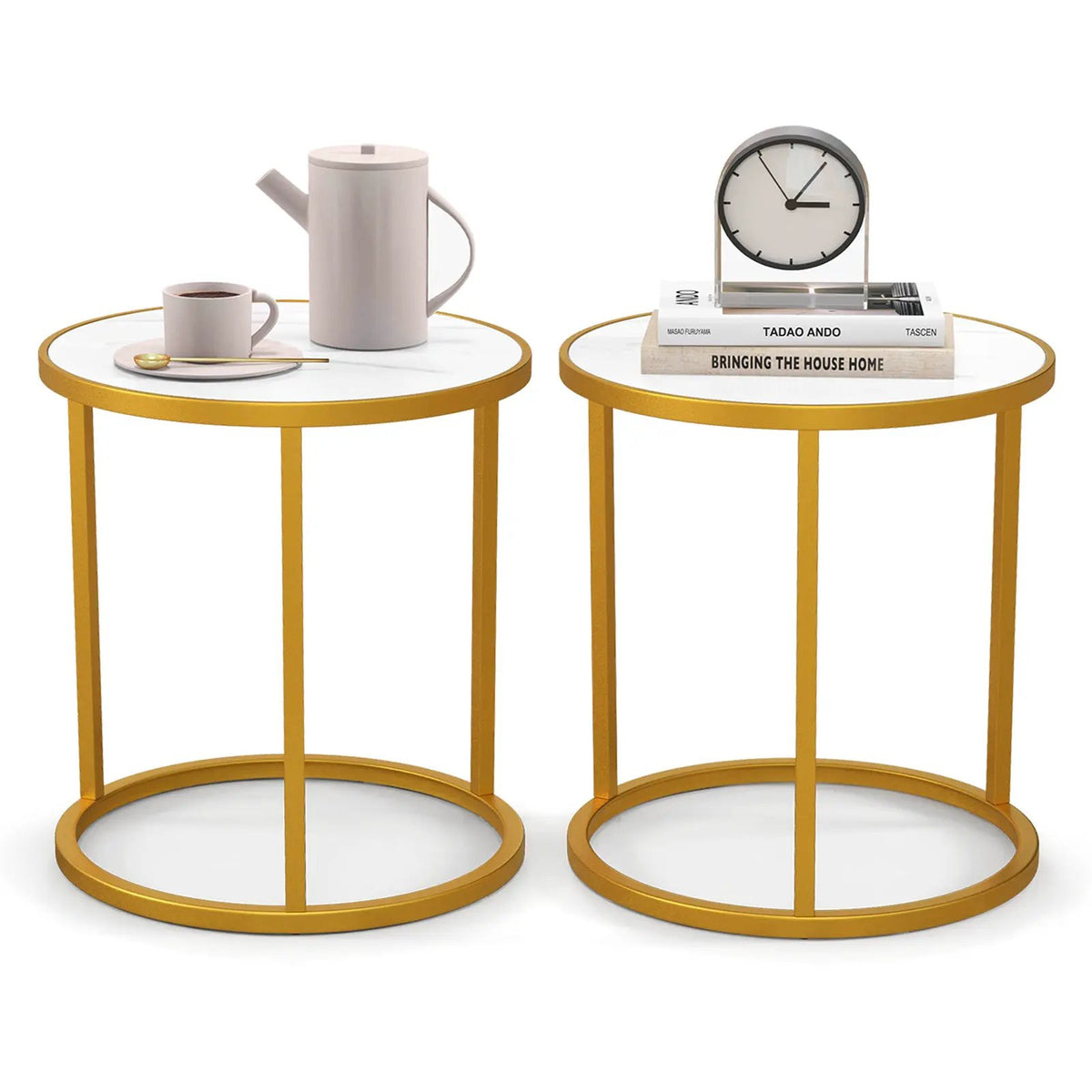 Marble Top Round Side Table 16-Inch End Table with Golden Metal Frame, photo 3 of 9