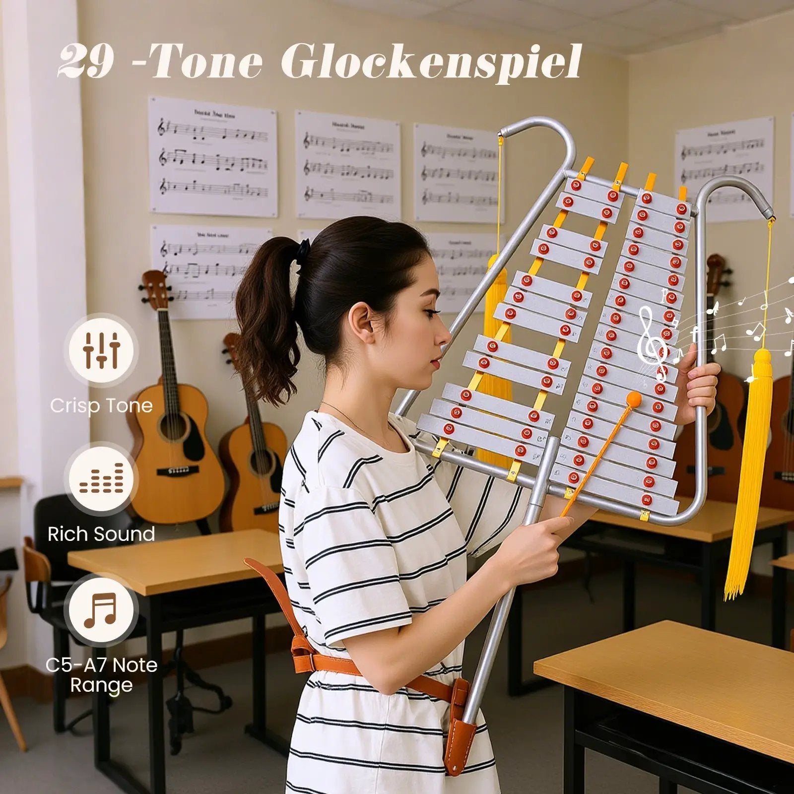 Marching Glockenspiel 29 Note Bell Lyre for Marching Band-Silver by DirectDeals