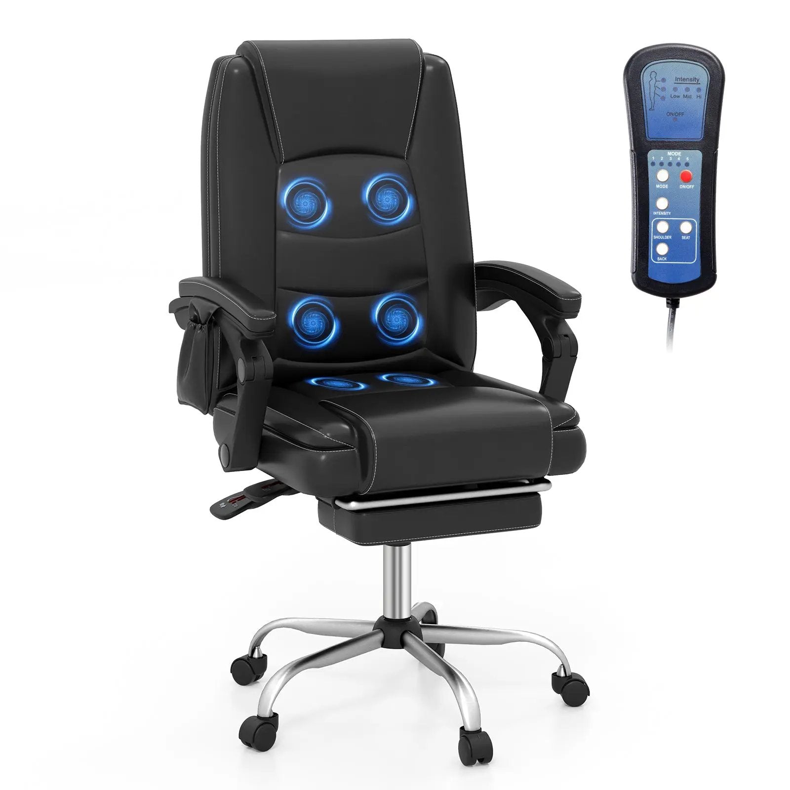 Massage Adjustable Executive Chair with Armrests and Retractable Footrest-Black by DirectDeals