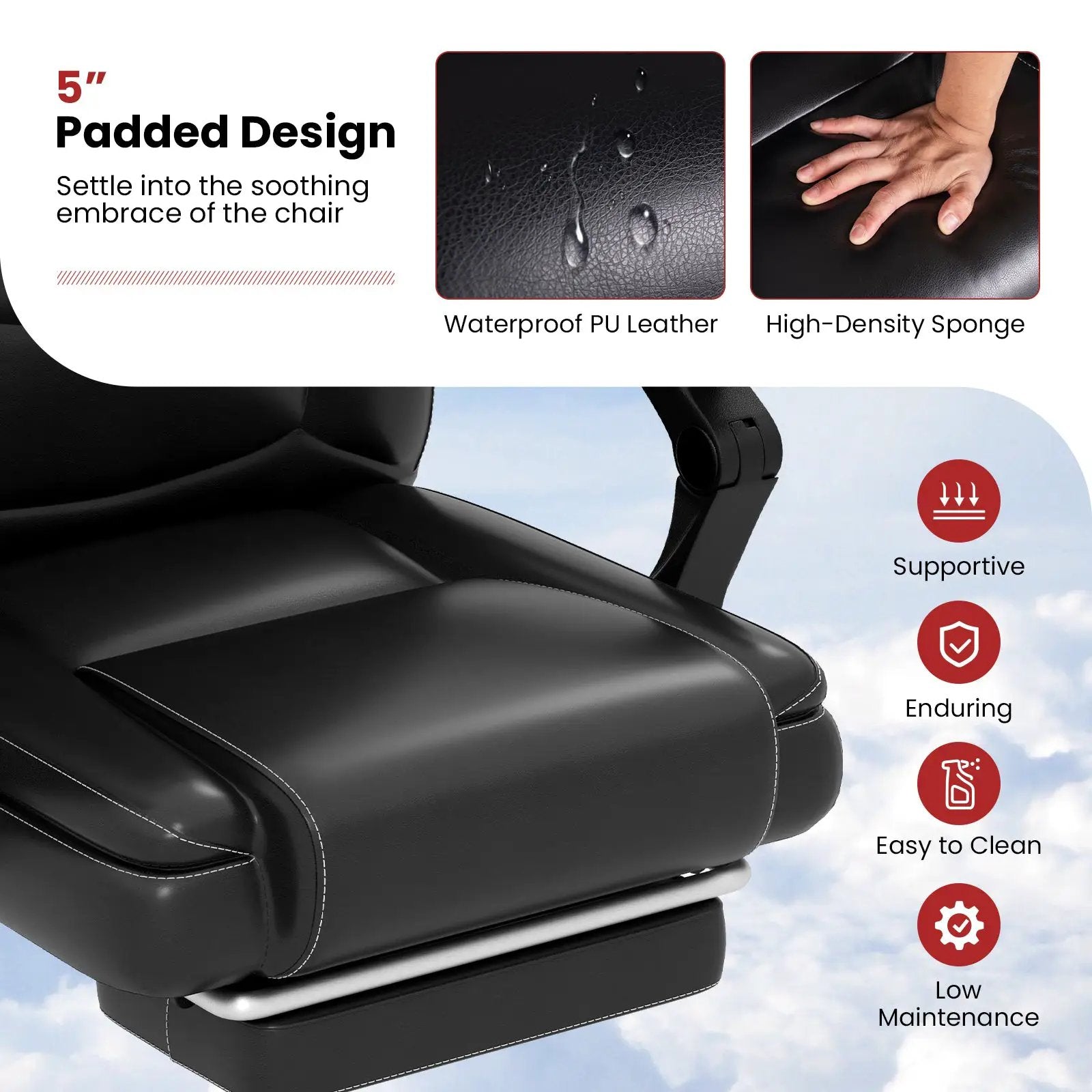 Massage Adjustable Executive Chair with Armrests and Retractable Footrest-Black by DirectDeals