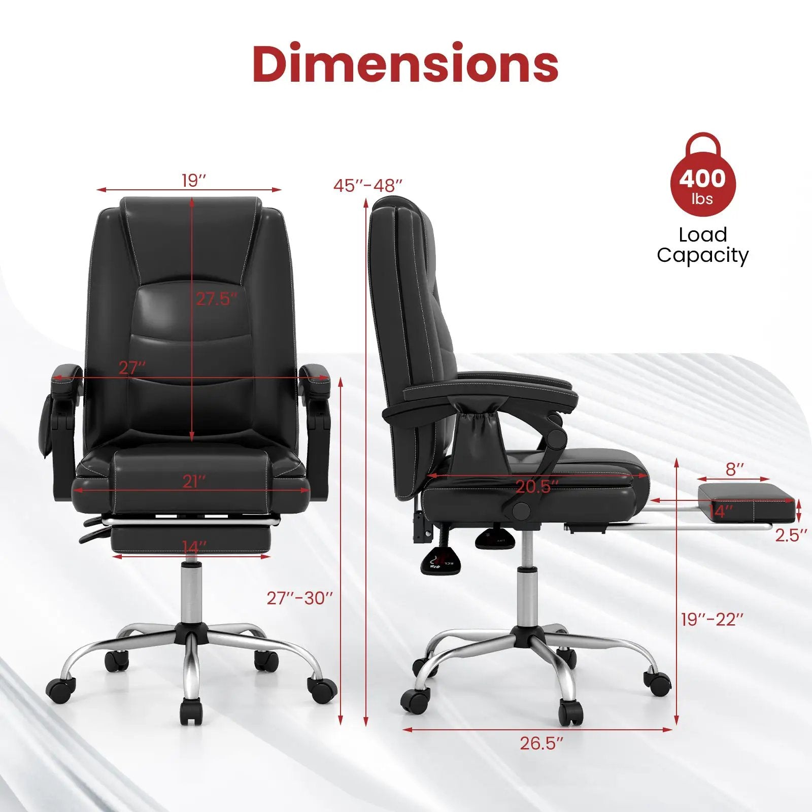 Massage Adjustable Executive Chair with Armrests and Retractable Footrest-Black by DirectDeals