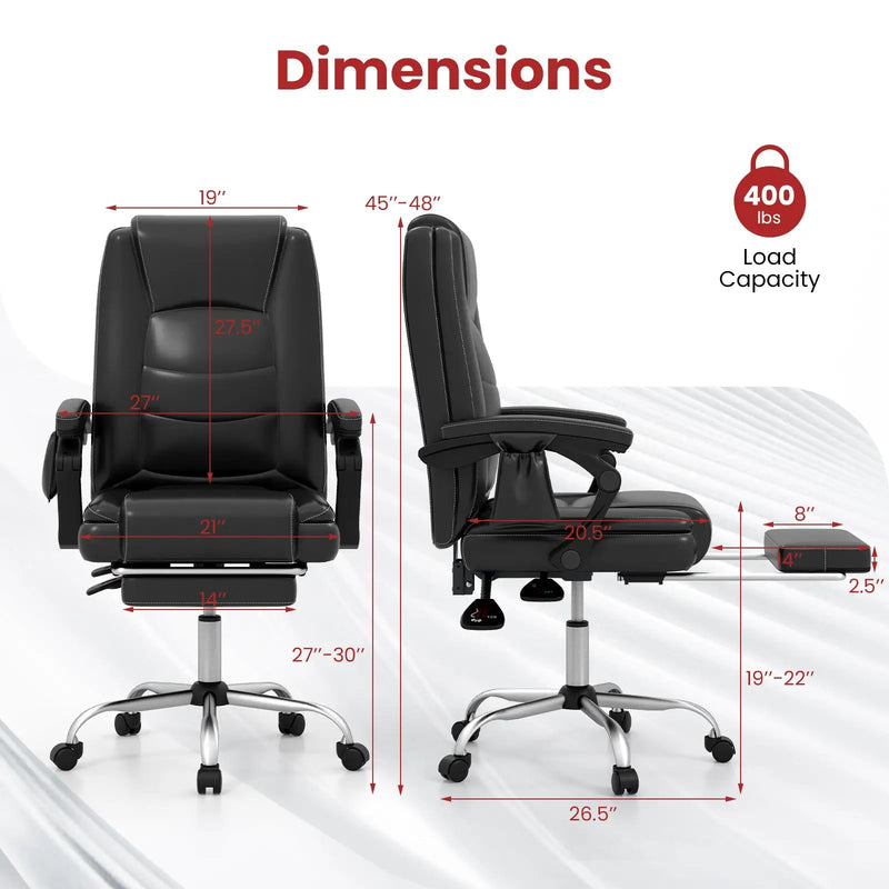 Massage Adjustable Executive Chair with Armrests and Retractable Footrest-Black by DirectDeals