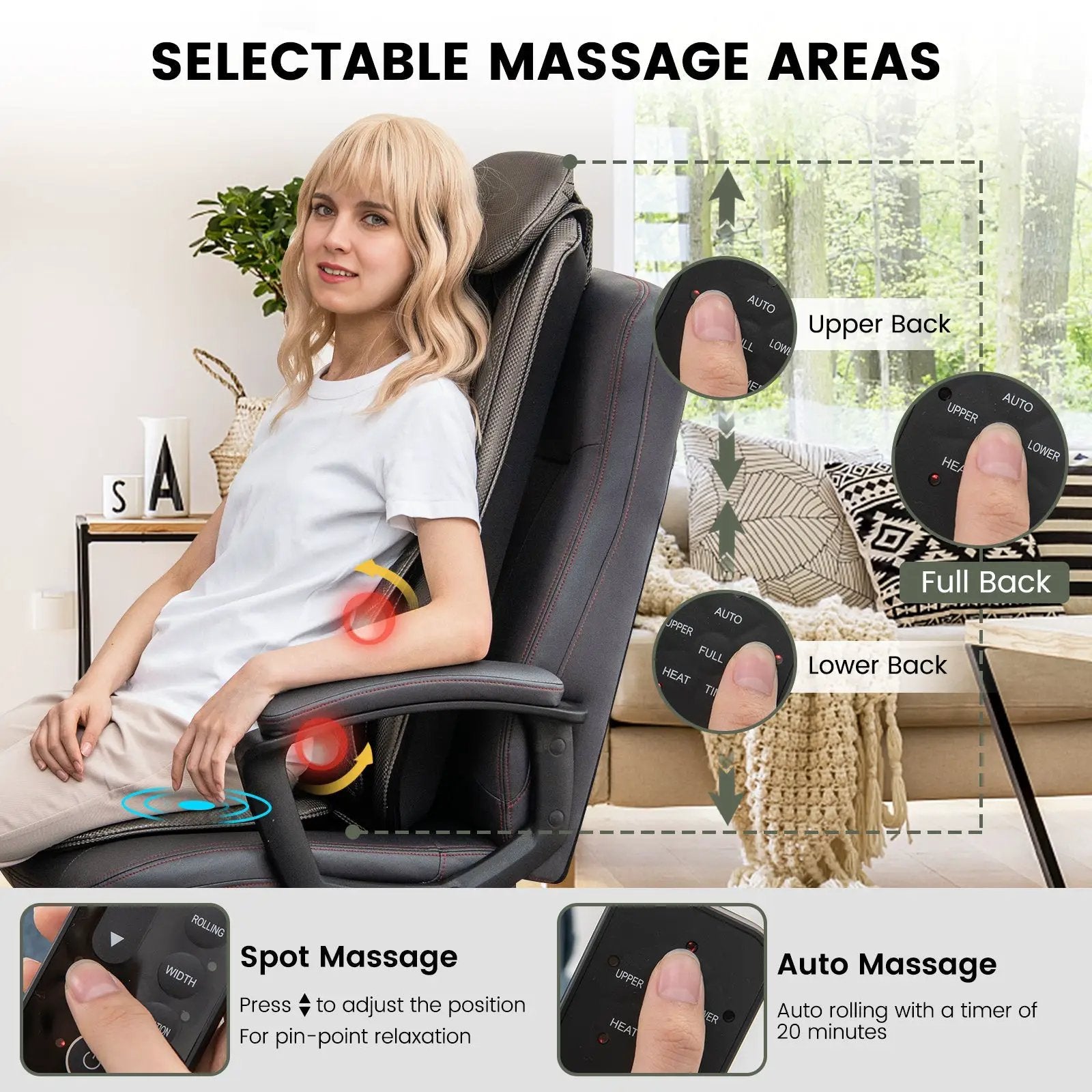 Massage Chair Pad with Heat and Vibration-Black by DirectDeals