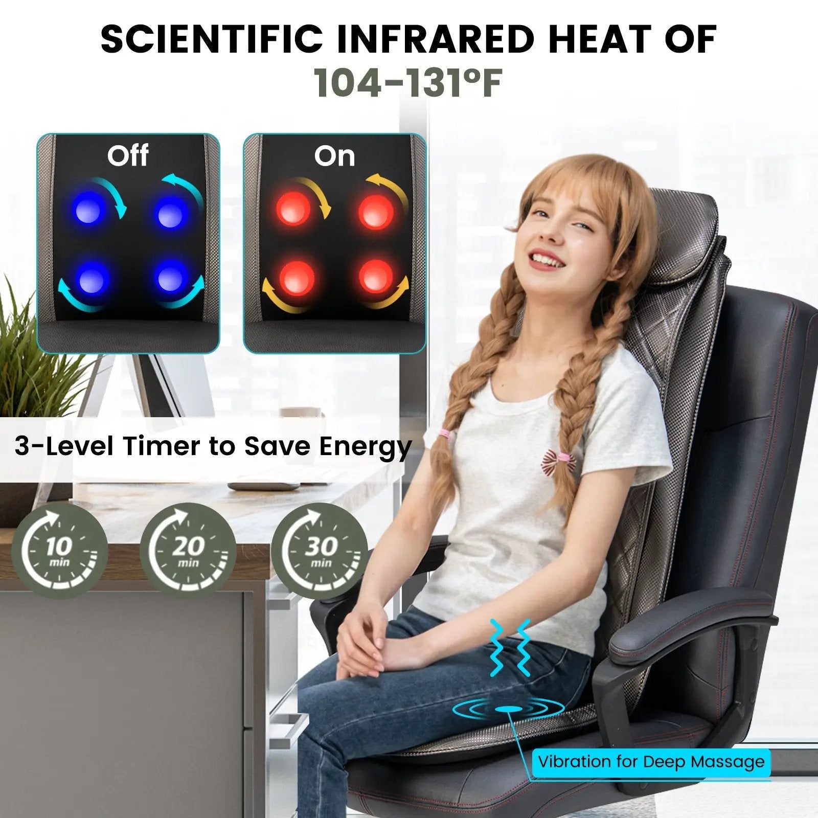 Massage Chair Pad with Heat and Vibration-Black by DirectDeals