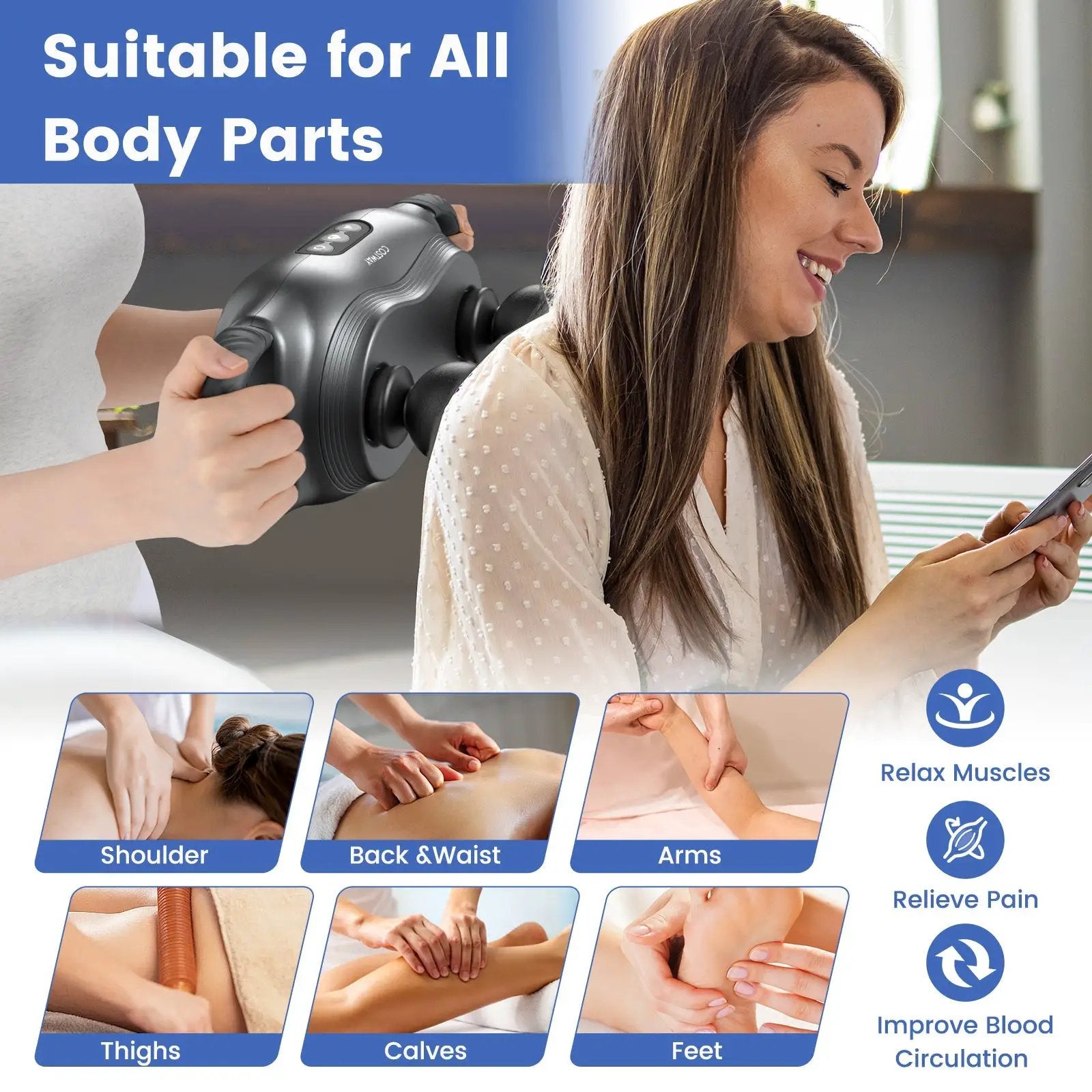 Massage Gun Deep Tissue with 3 Switchable Massage Heads and 3 Modes-Black by DirectDeals