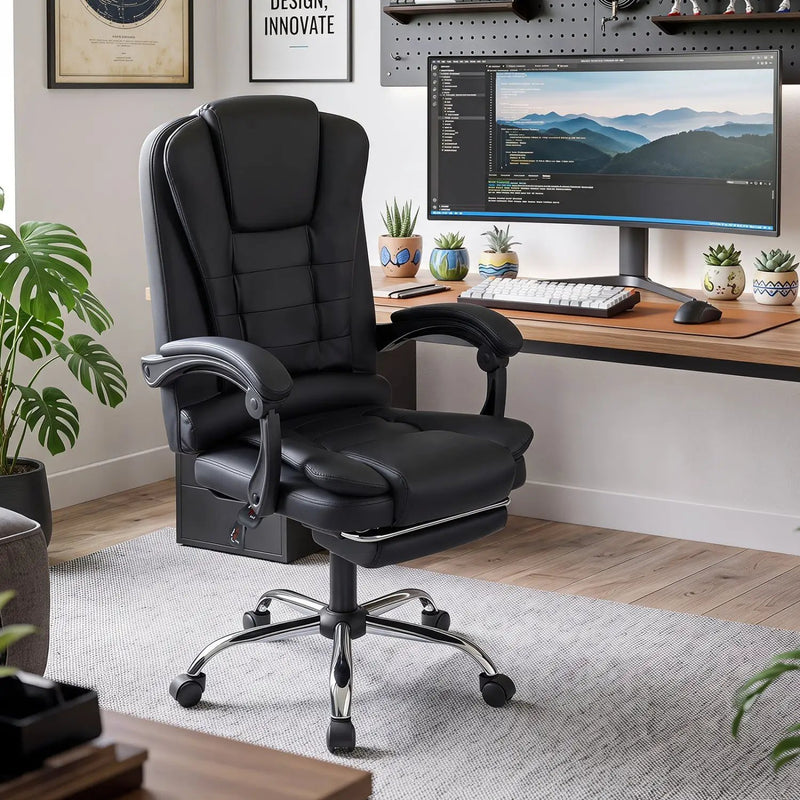 Massage Office Chair with Footrest & Reclining Backrest by DirectDeals