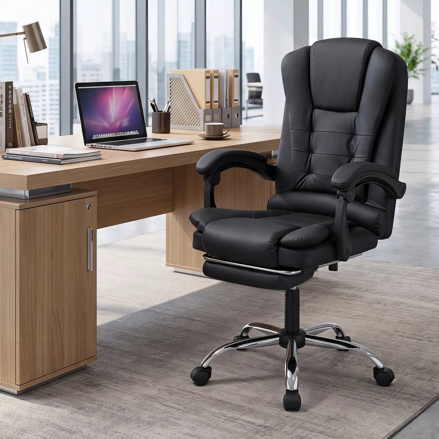 Massage Office Chair with Footrest & Reclining Backrest by DirectDeals