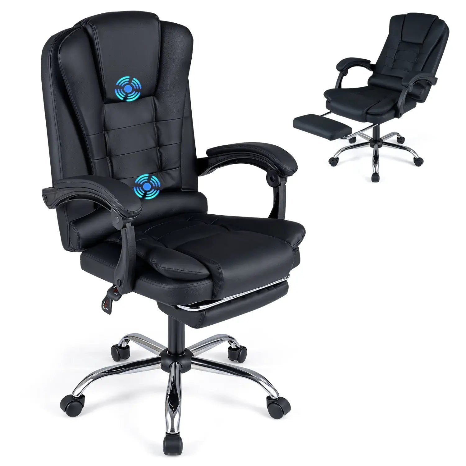 Massage Office Chair with Footrest & Reclining Backrest by DirectDeals