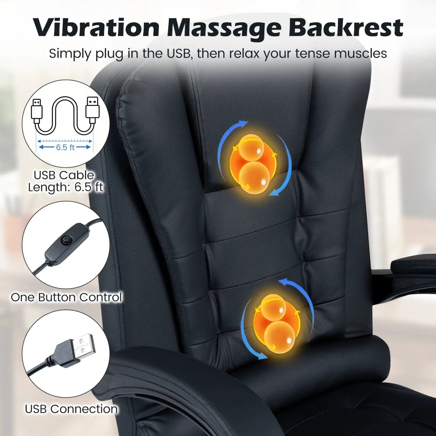 Massage Office Chair with Footrest & Reclining Backrest by DirectDeals
