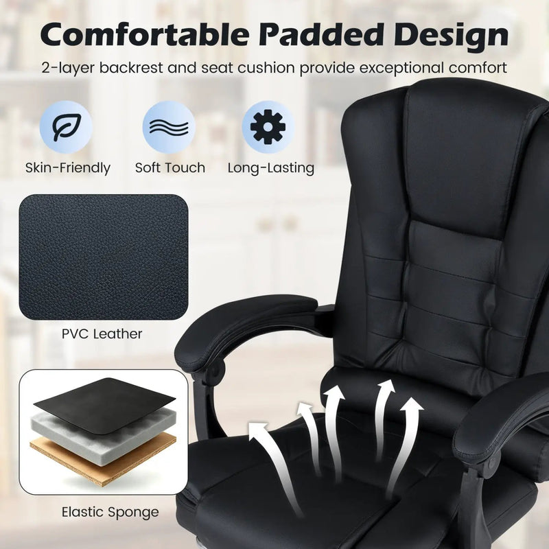 Massage Office Chair with Footrest & Reclining Backrest by DirectDeals