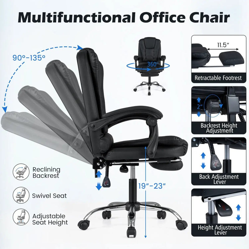 Massage Office Chair with Footrest & Reclining Backrest by DirectDeals
