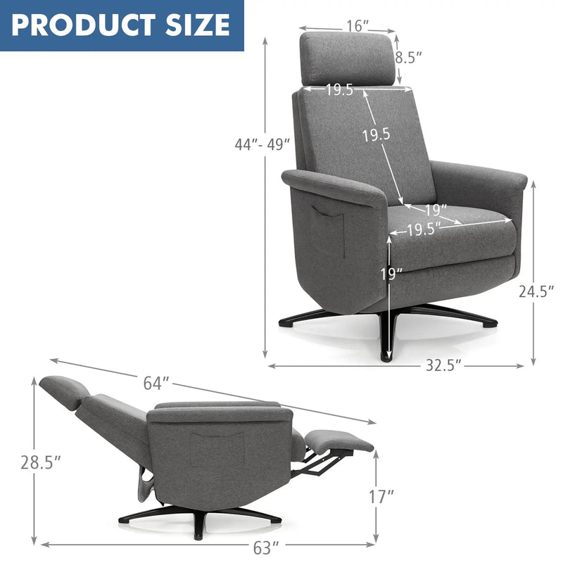 Swivel Massage Recliner Single Sofa with Adjustable Headrest-Gray by DirectDeals