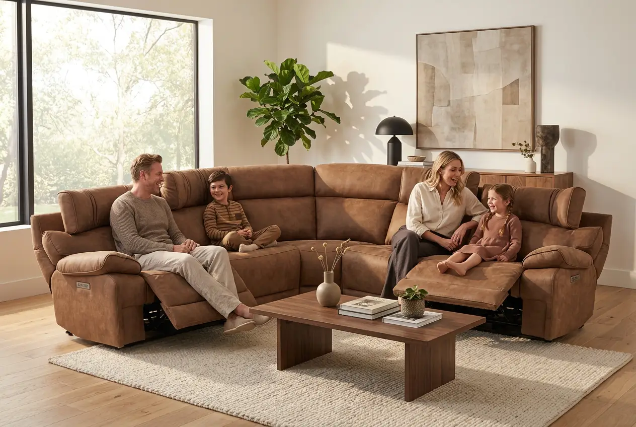 MaxView Media Mocha 6-Piece Power Reclining Sectional with Immersive Sound System by Ornate Furniture