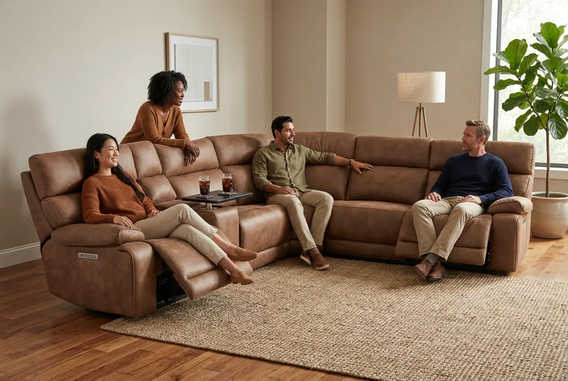 MaxView Media Mocha 6-Piece Power Reclining Sectional with Immersive Sound System by Ornate Furniture