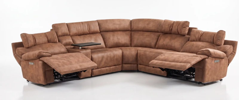 MaxView Media Mocha 6-Piece Power Reclining Sectional with Immersive Sound System by Ornate Furniture