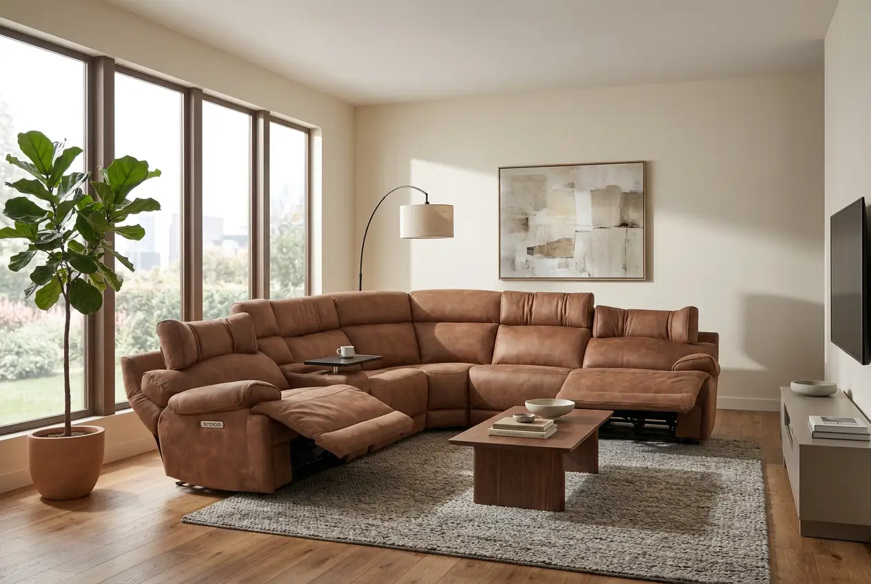 MaxView Media Mocha 6-Piece Power Reclining Sectional with Immersive Sound System by Ornate Furniture