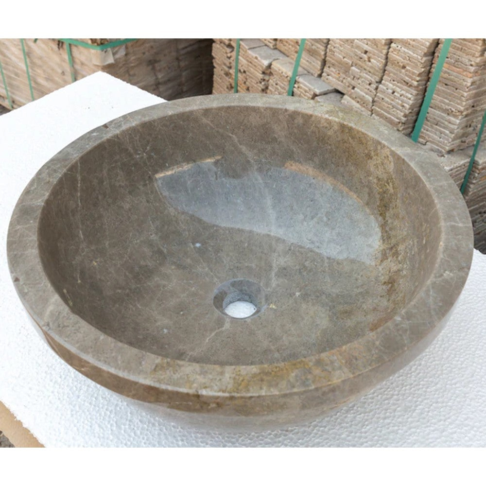Maya Grey Natural Marble Drop-in Vessel Sink Polished 16 inch by GobekDesign