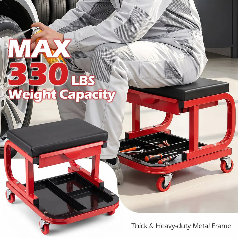 Mechanic Rolling Stool with Tool Trays and Magnetic Drawer by DirectDeals