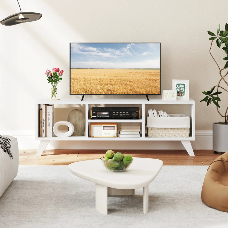 Media TV Console Table with Raised Support Legs-White by DirectDeals