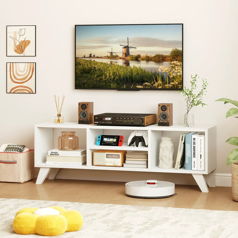 Media TV Console Table with Raised Support Legs-White by DirectDeals
