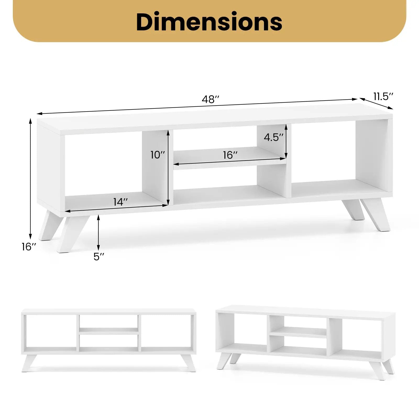 Media TV Console Table with Raised Support Legs-White by DirectDeals