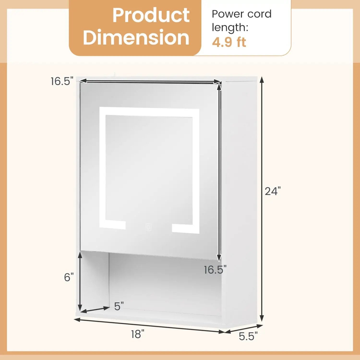 Medicine Cabinet with Mirror and 3 Color LED Lights Recessed or Wall Mounted by DirectDeals