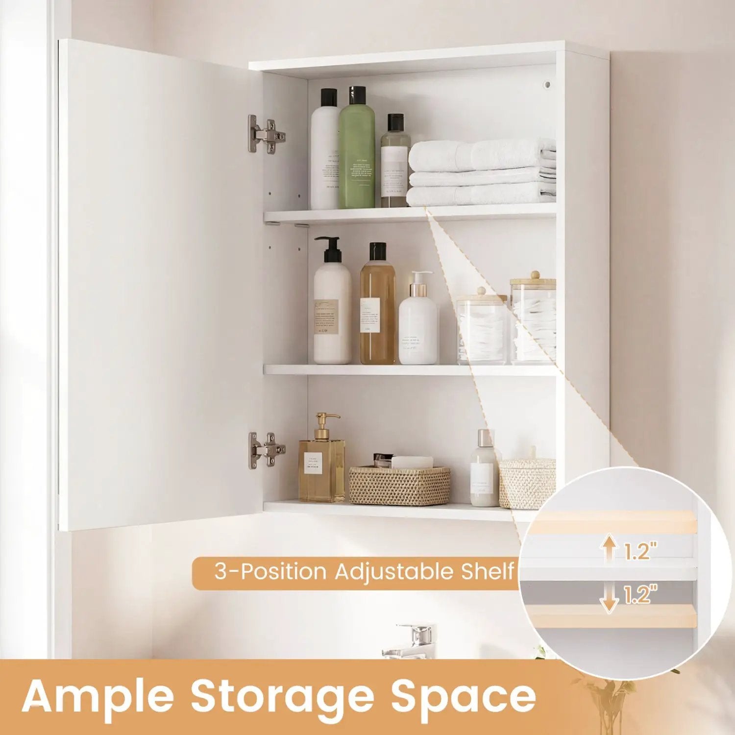 Medicine Cabinet with Mirror and 3 Color LED Lights Recessed or Wall Mounted by DirectDeals