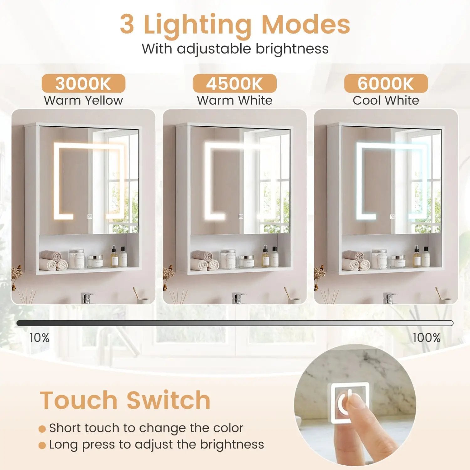 Medicine Cabinet with Mirror and 3 Color LED Lights Recessed or Wall Mounted by DirectDeals