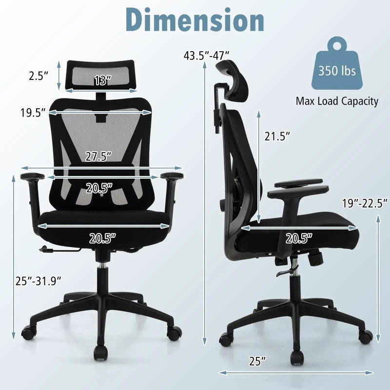 Mesh Ergonomic Office Chair Adjustable Swivel Task Chair with Rocking Backrest-Black by DirectDeals