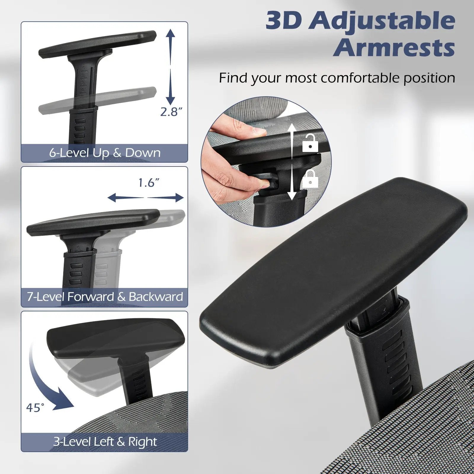 Mesh Office Chair with Tilting Backrest and Retractable Footrest-Gray by DirectDeals